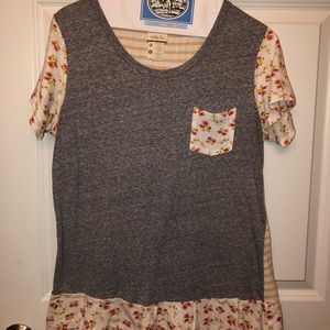 Grey Floral Tee with Pocket